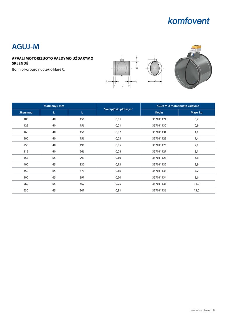 Воздушная заслонка с приводом с возвратной пружиной Komfovent AGUJ-M-315-SA5FU230-DS