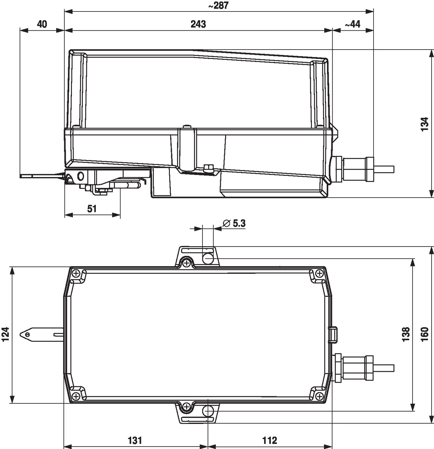 Габаритный чертёж Belimo NKQ24P-SR
